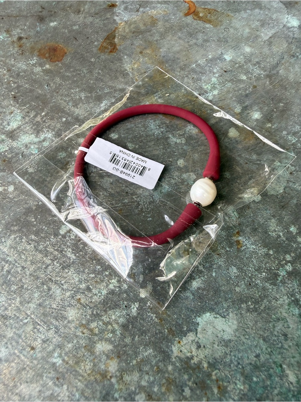 Canvas Burgundy Silicone Bracelet with Pearl Accent